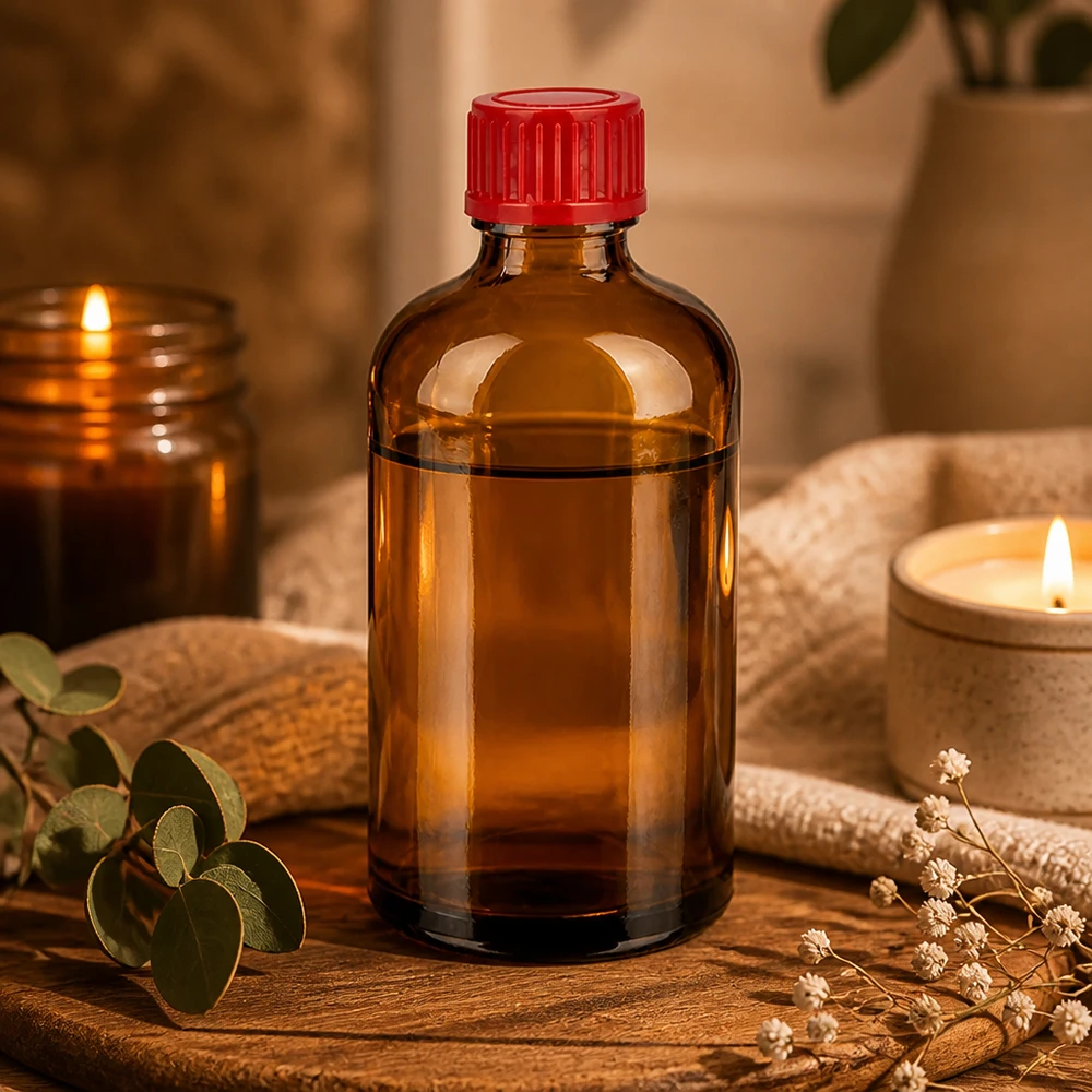 100ml fles 11mm SV rood STD BrownLine UT18/100 100ml apothekerspot in klassiek bruin met praktische rode schroefdop voor natuurgeneeskunde