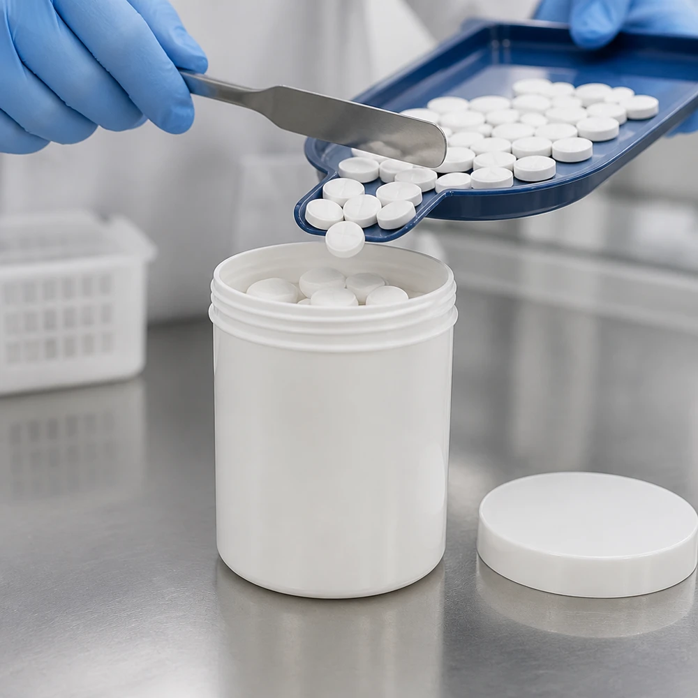 Hersluitbare witte PP-kunststofpot van 75 g met bijpassend plat deksel voor gebruik in het laboratorium