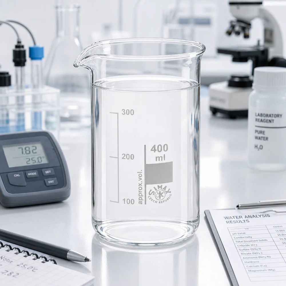 Bekerglas 400 ml van hittebestendig borosilicaatglas (hoog model) Becherglas van 400 ml, hoog model, van helder borosilicaatglas voor chemische wateranalyses