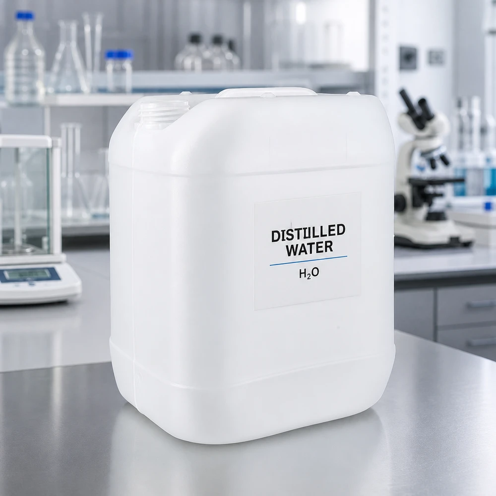 20l jerrycan, UN-toelating, zonder schroefsluiting Grote witte container van 20 liter zonder deksel voor de opslag van gedestilleerd water in het laboratorium