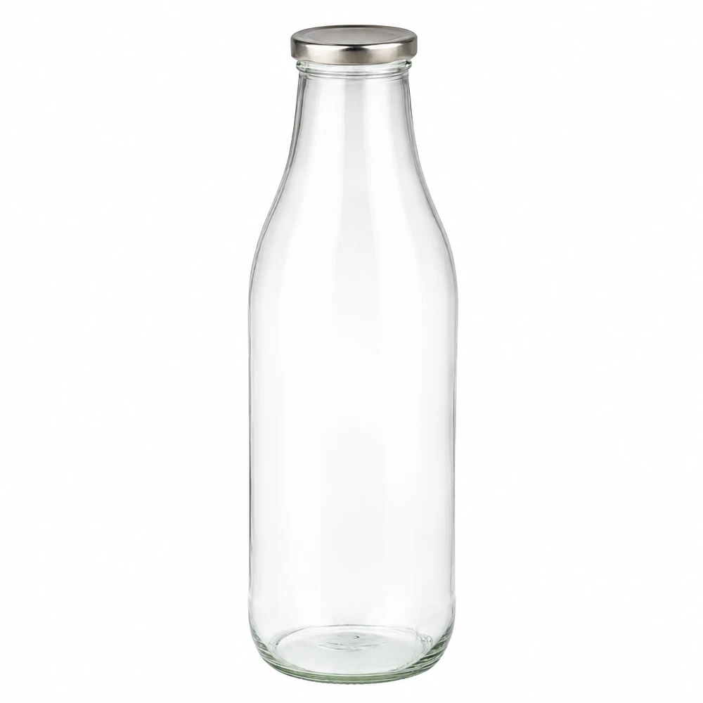 1000ml glazen fles met zilveren BasicSeal deksel leeg en transparant voor drinken en bewaren