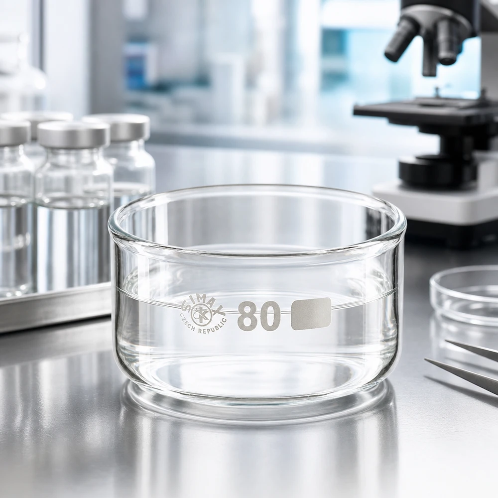 Ronde glazen schaal van 150 ml voor indampingsproeven en kristallisatie in het wetenschappelijk laboratorium