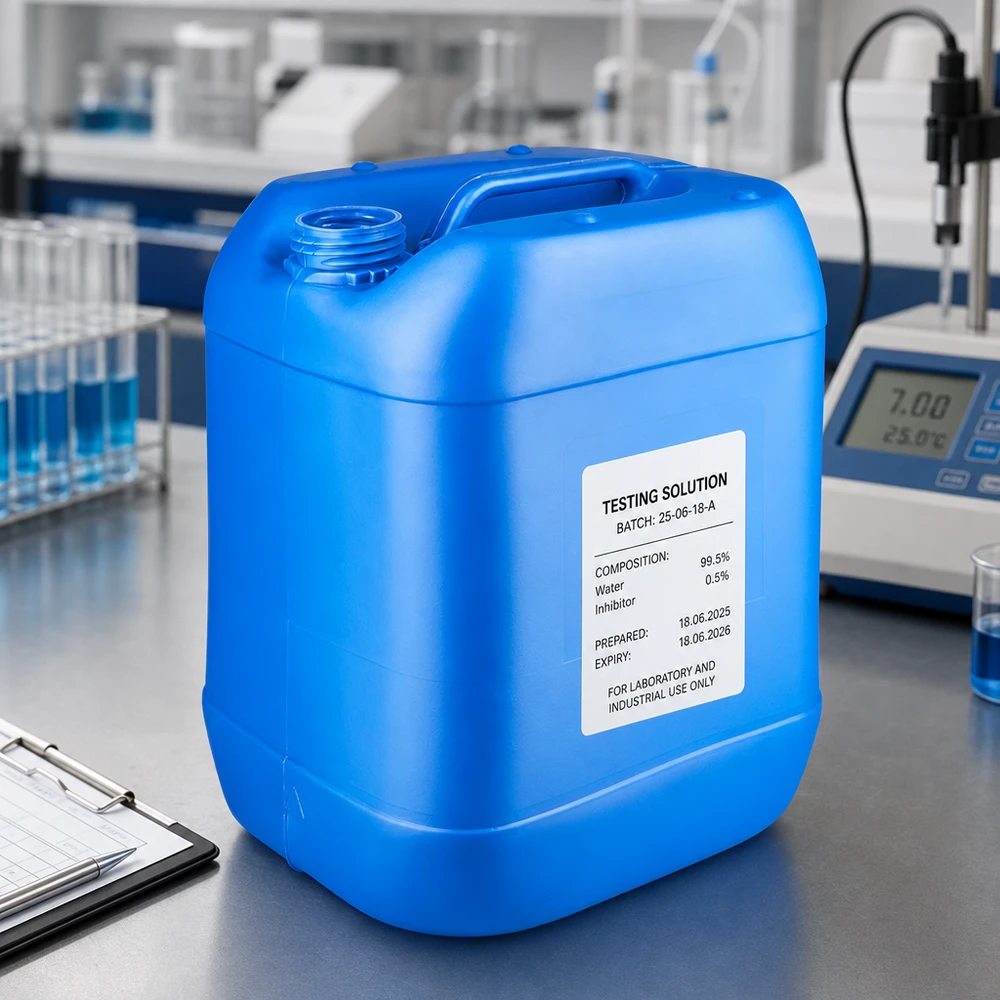 Rechthoekige kunststof container van 20 liter, blauw, voor de opslag van chemicaliën en industriële oplossingen