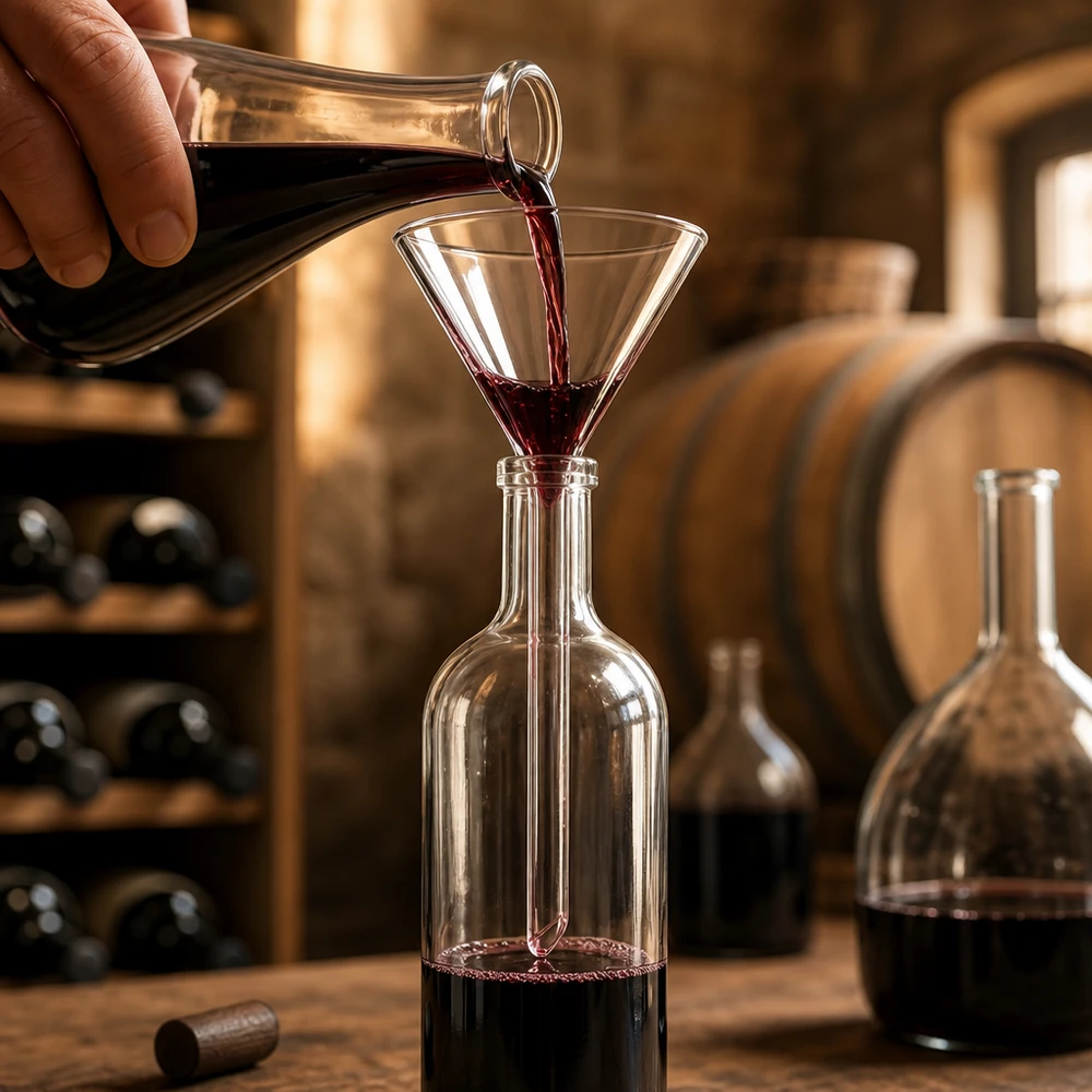 Nauwkeurige glazen trechter met een diameter van 55 mm voor schoon decanteren in wijnflessen en karaffen