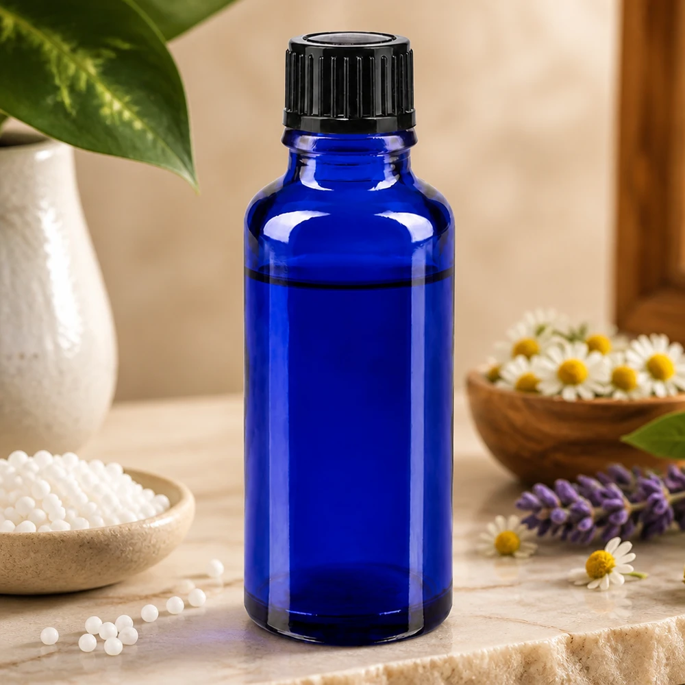 Blauwe glazen flessen 30ml met zwart druppelsluiting 1mm St Hoogwaardig blauw druppelflesje van 30 ml, gemaakt van STD-apotheekglas, voor natuurlijke cosmetica en aromatherapie