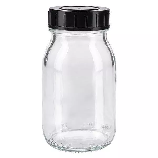 150ml fles met wijde hals, helder glas met schroefdop 150ml fles met wijde hals, helder glas met schroefdop