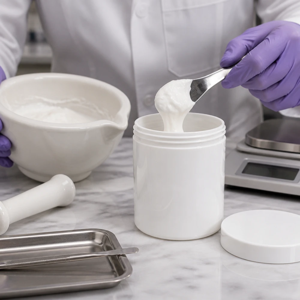 Zalfpot 800 g wit met schroefdeksel wit (PP) Witte PP-pot van 800 g met schroefdeksel, ideaal voor op maat gemaakte crèmes in de apotheek