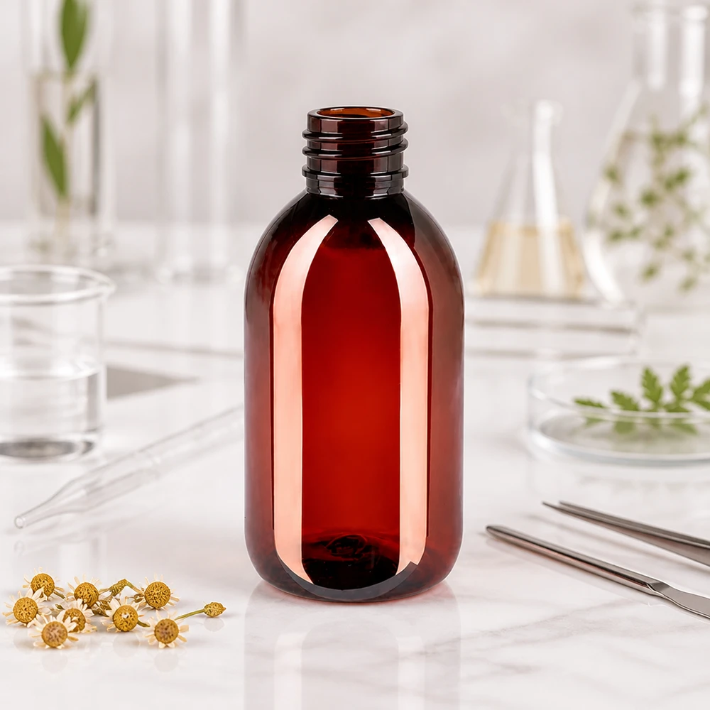 Braune PET Apothekerflasche 250ml mit OV-Verschluss für Naturkosmetik und Pharmazeutika