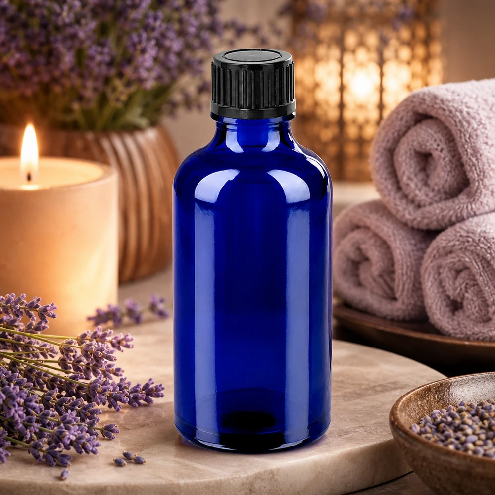 Hoogwaardige blauwe 50ml fles met lekvrije dop voor professioneel gebruik