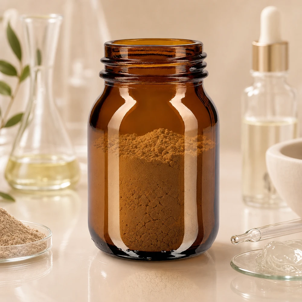Hoogwaardige 75 ml fles met wijde hals, gemaakt van UV-beschermend amberkleurig glas met gestandaardiseerde DIN 40 halsafwerking