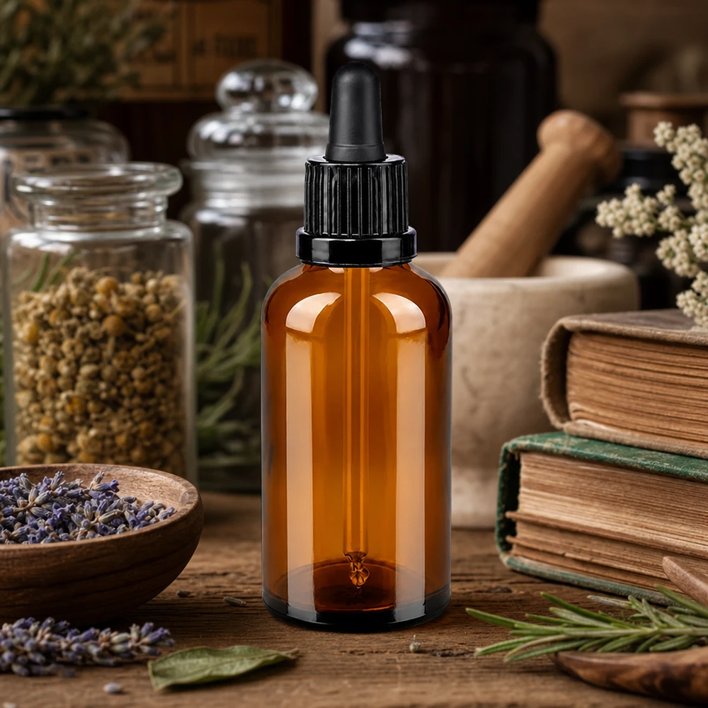 50ml amberkleurige glazen fles met pipet OV BrownLine UT18/50 UV-bescherming voor natuurlijke cosmetica en serums