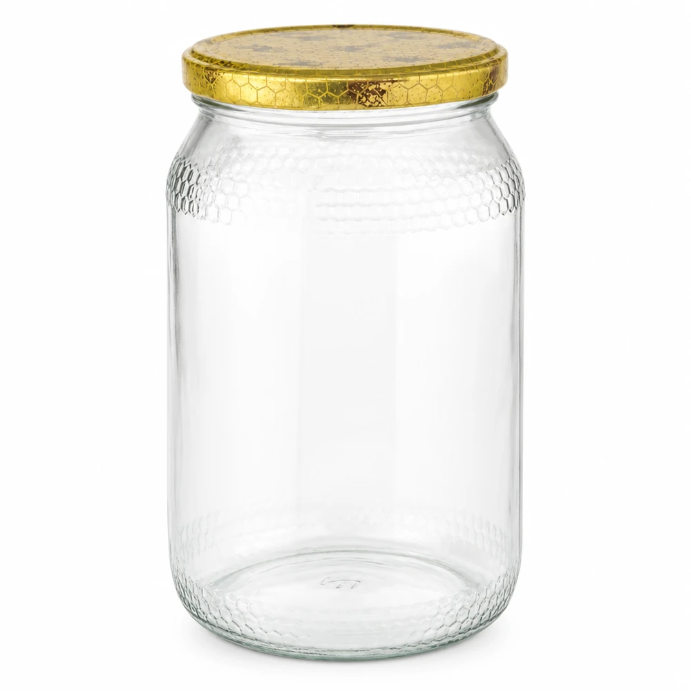 900ml honingpot met gouden BasicSeal deksel honingraatpatroon leeg bijenteeltbenodigdheden honingverpakking