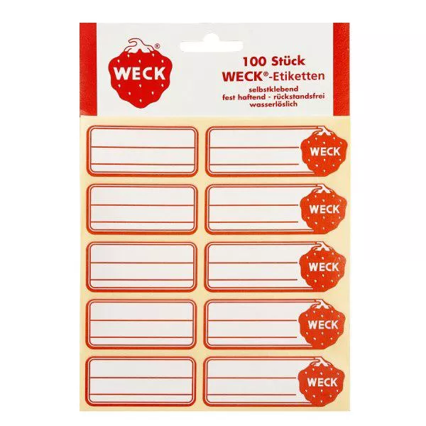 WECK-etiketten 19 x 13 mm (verpakking(en) van 100 stuks) WECK zelfklevende etiketten 100 stuks rood-wit voor inmaakpotten jam-conserven etiketteren