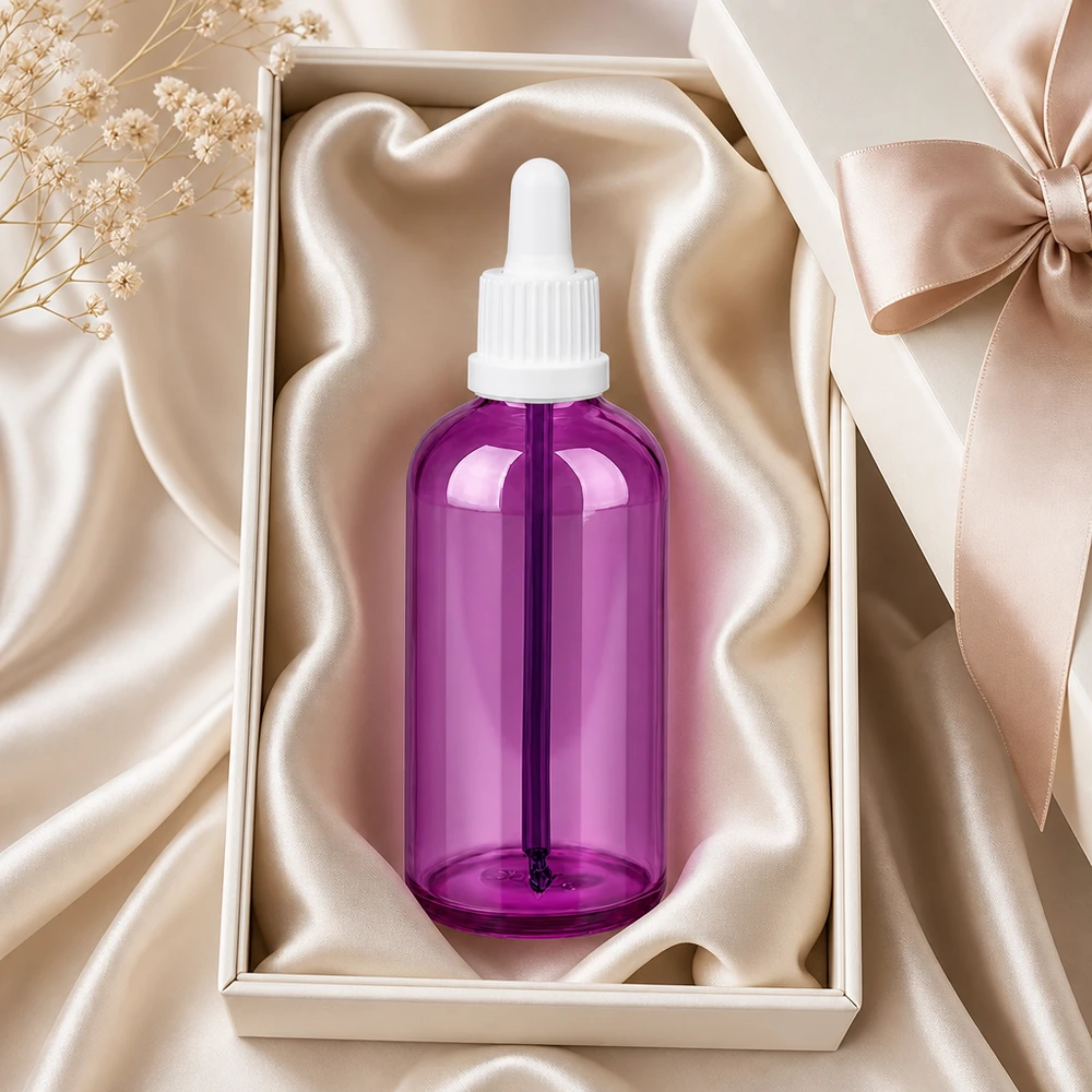 Paarse 100ml doseerfles met pipet perfect voor vloeibare voedingssupplementen