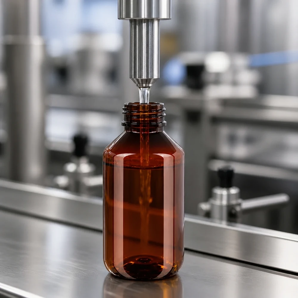 PET-fles 500ml met zwarte spuitdop OV Präzisionsabfüllung in braune 500ml PET Flasche mit OV Verschluss Produktionsumgebung