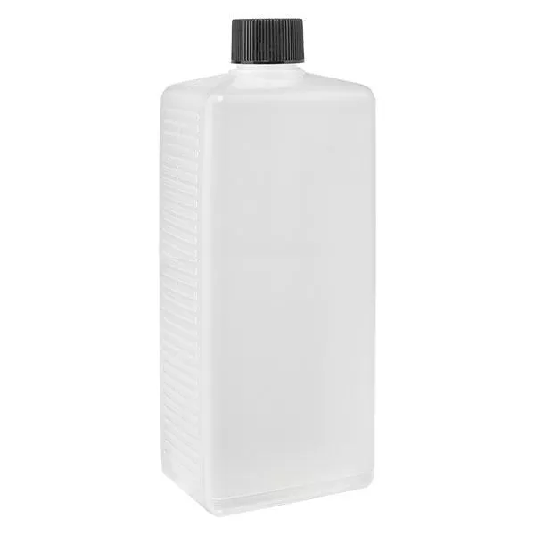 1000ml vierkante fles PE naturel, met dop 1000ml vierkante fles PE naturel, met dop