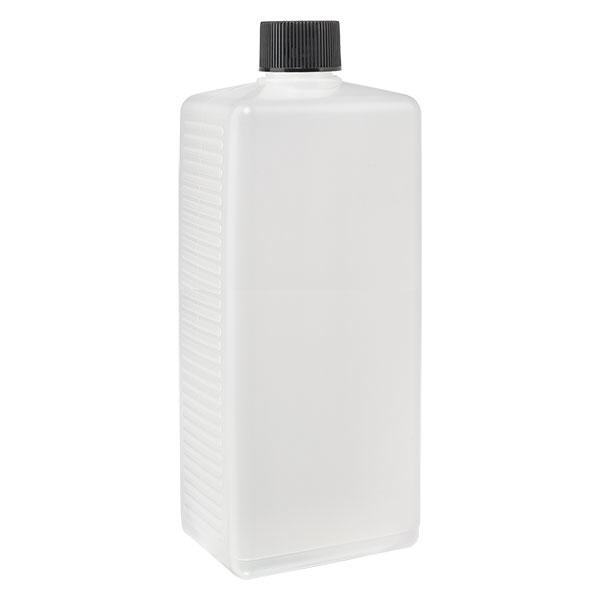 1000ml vierkante fles PE naturel, met dop 1000ml vierkante fles PE naturel, met dop