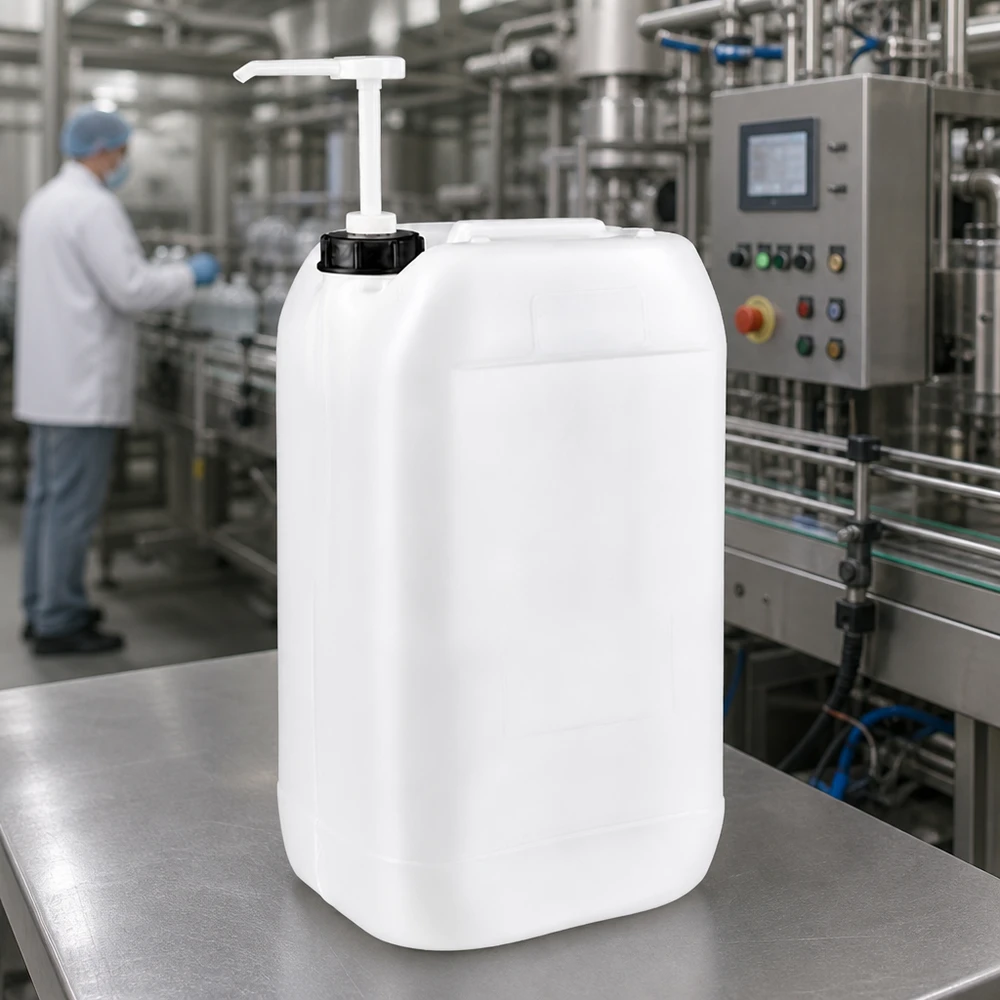 15l Jerrycan, UN-toelating, met doseerpomp Jerrycan van 15 liter met doseerpomp voor professioneel gebruik in de farmaceutische en voedingsmiddelenindustrie