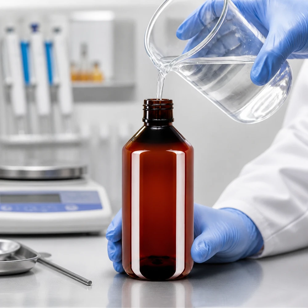 PET-fles van 750 ml, UV-beschermd bij het vullen met heldere vloeistof door vakbekwaam personeel