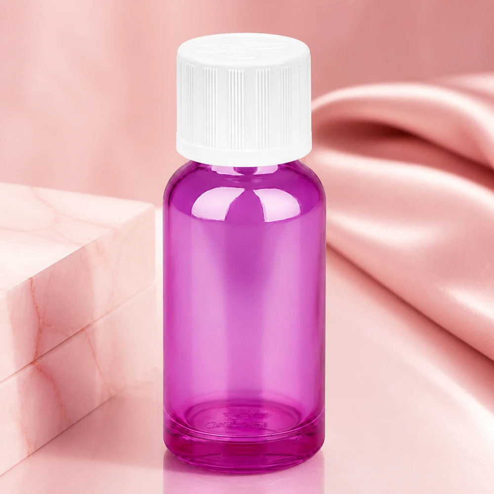 20 ml violette glazen fles met witte dop, ideaal voor lichtgevoelige stoffen en tincturen