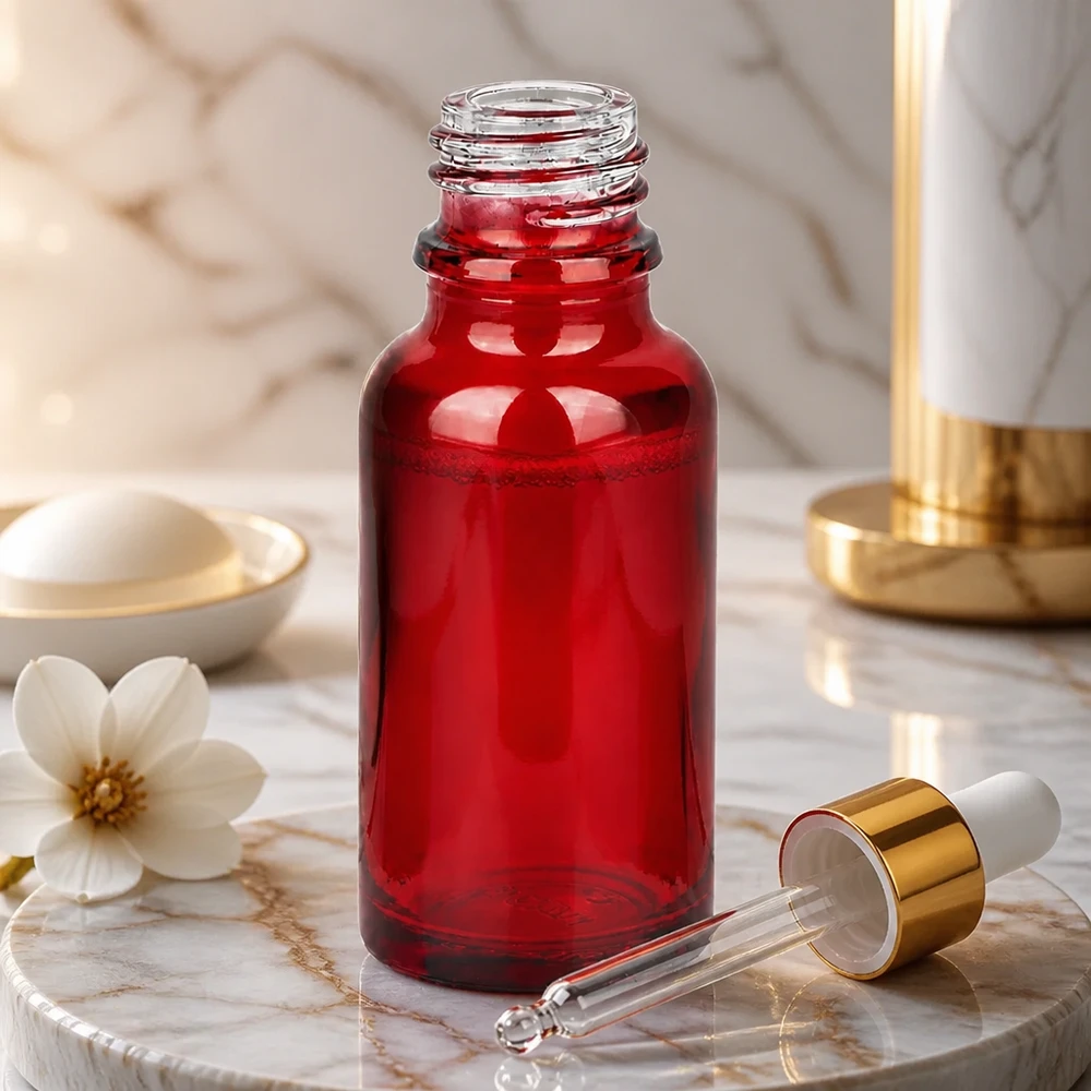 Elegante rode 20ml RedLine UT18/20 UNiTWIST apothekersfles voor hoogwaardige serums en tincturen