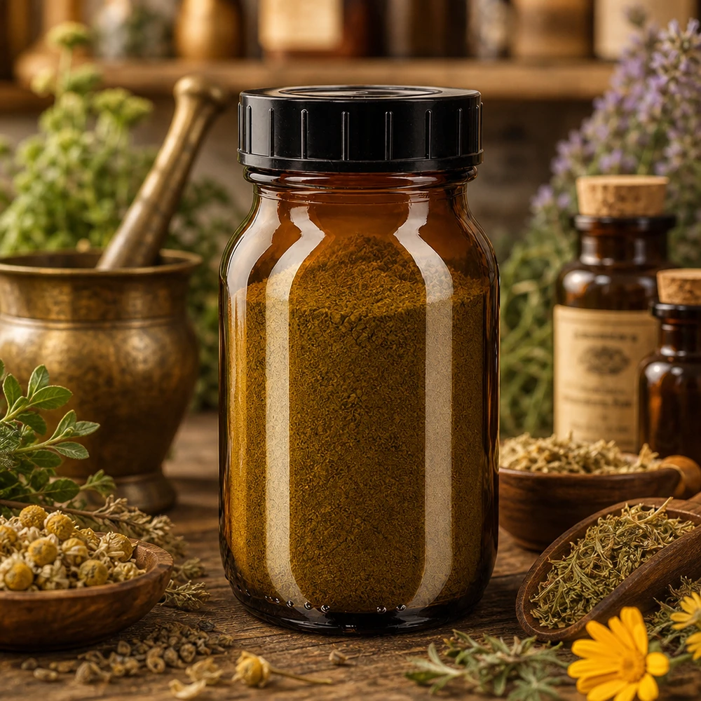 Brede halsfles 100ml van lichtbeschermend amberglas voor natuurlijke kruidenextracten en tincturen