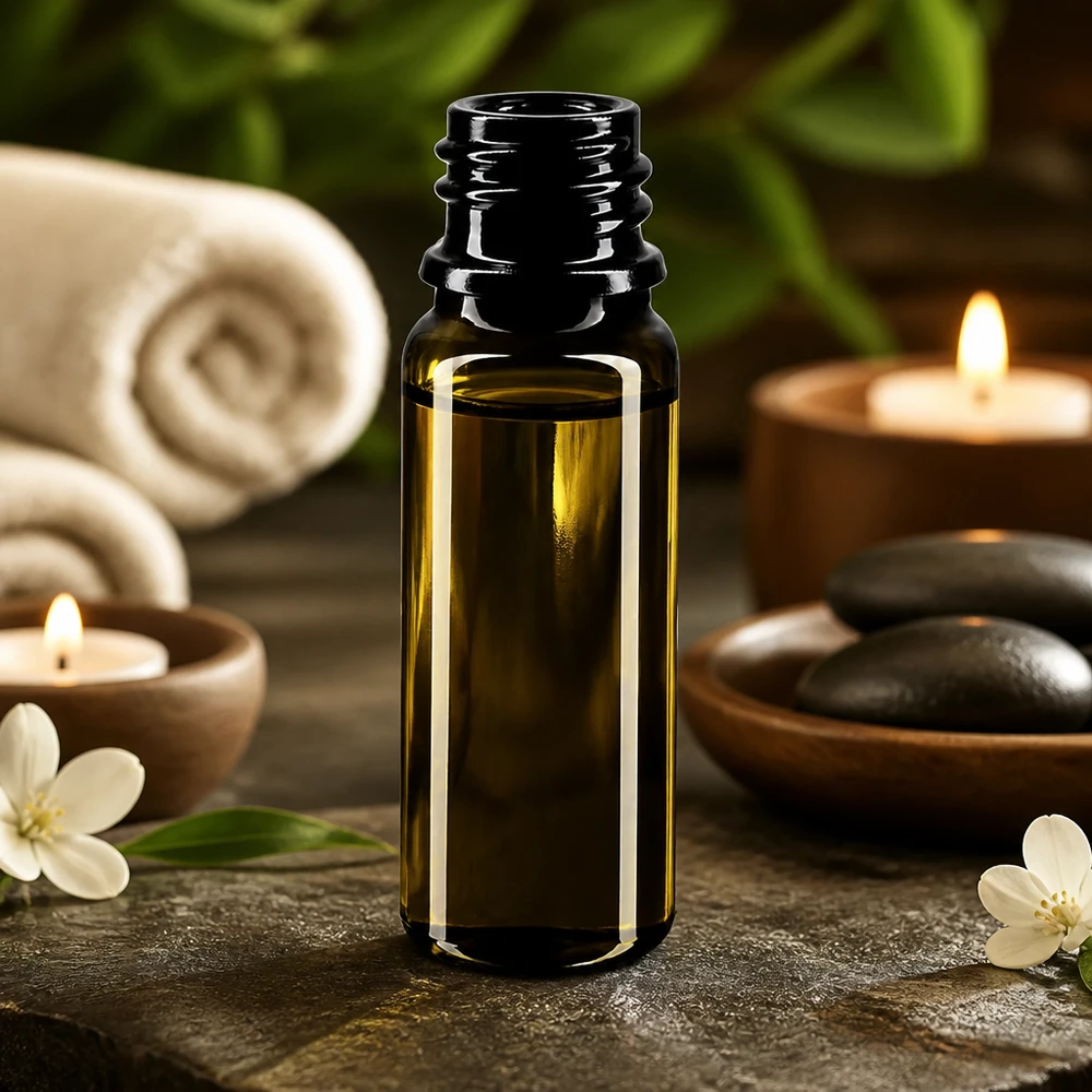 Violetglas fles 10ml DIN 18 (Mironglas) Violet glazen flesje 10ml DIN 18 met donker design ideaal voor spa en massagestudio's