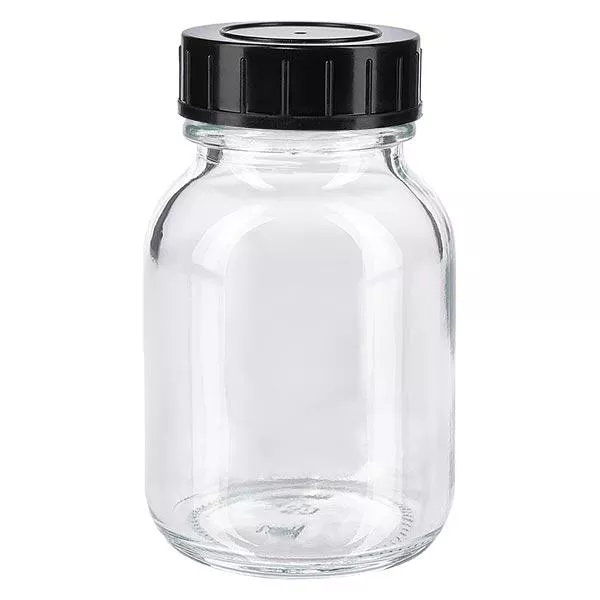 Fles met wijde hals 50 ml helder glas met schroefdeksel Fles met wijde hals 50 ml helder glas met schroefdeksel