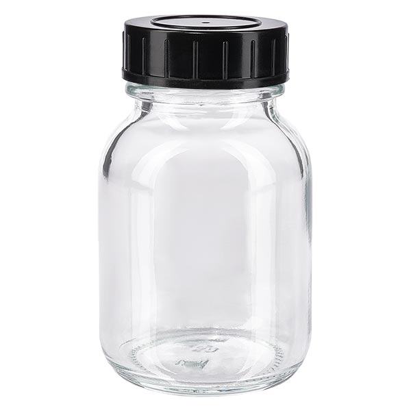 Fles met wijde hals 50 ml helder glas met schroefdeksel Fles met wijde hals 50 ml helder glas met schroefdeksel