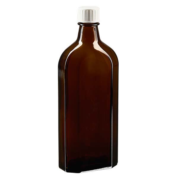 250 ml bruine meplatfles met DIN 22 monding, inclusief schroefsluiting DIN 22 wit met gietring 250 ml bruine meplatfles met DIN 22 monding, inclusief schroefsluiting DIN 22 wit met gietring