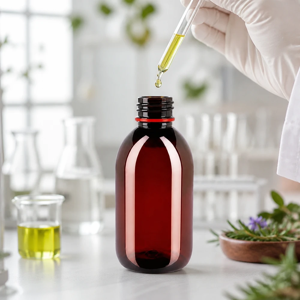 Lege PET-fles van 250 ml met UV-bescherming en fraudebestendige sluiting voor vloeistoffen
