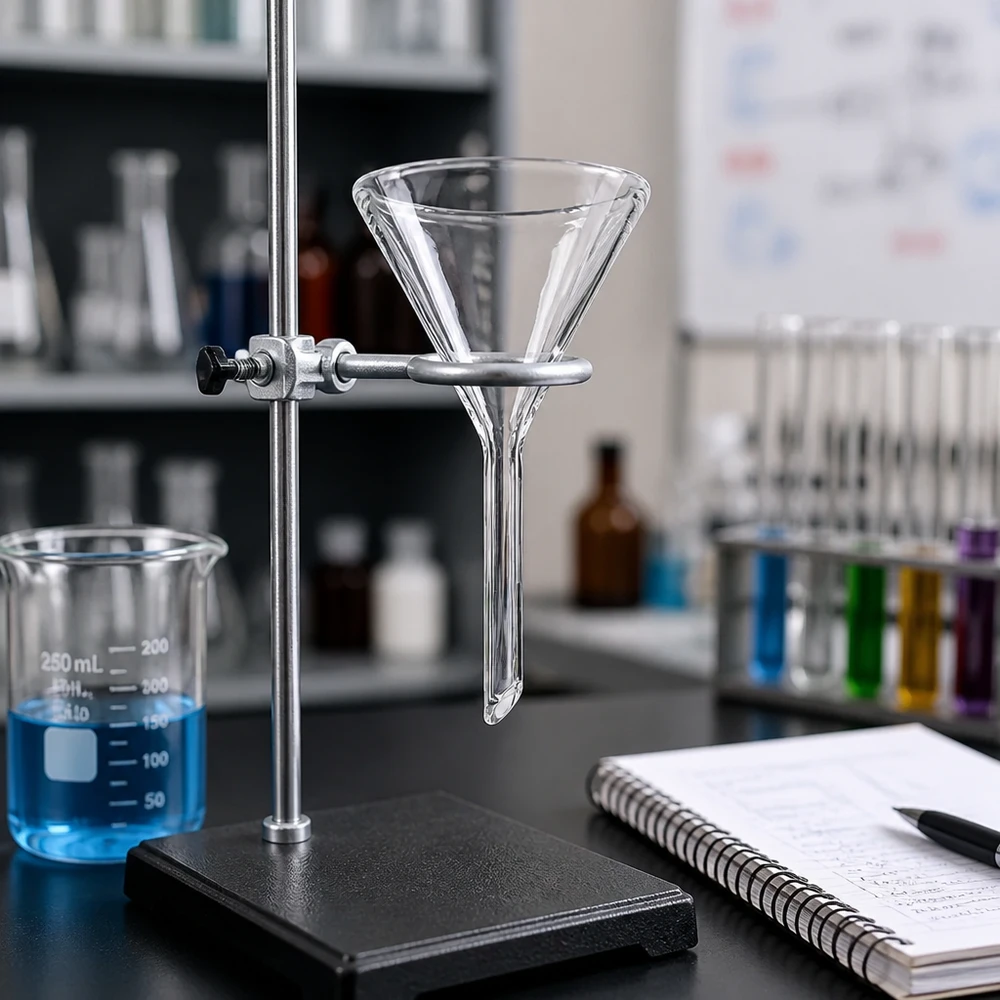Precisie trechter met een hellingshoek van 60 graden gemaakt van hoogwaardig borosilicaat voor exacte dosering