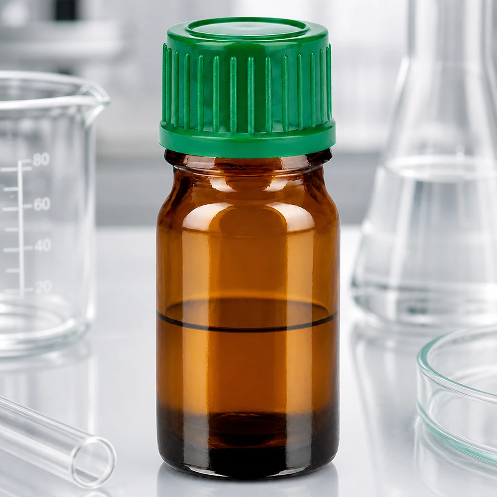 5ml laboratoriumflesje gemaakt van UV-beschermend amberkleurig glas met veilige groene schroefdop
