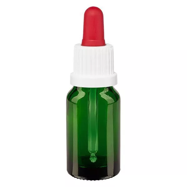 Pipetfles groen 10ml, pipet wit/rood VR