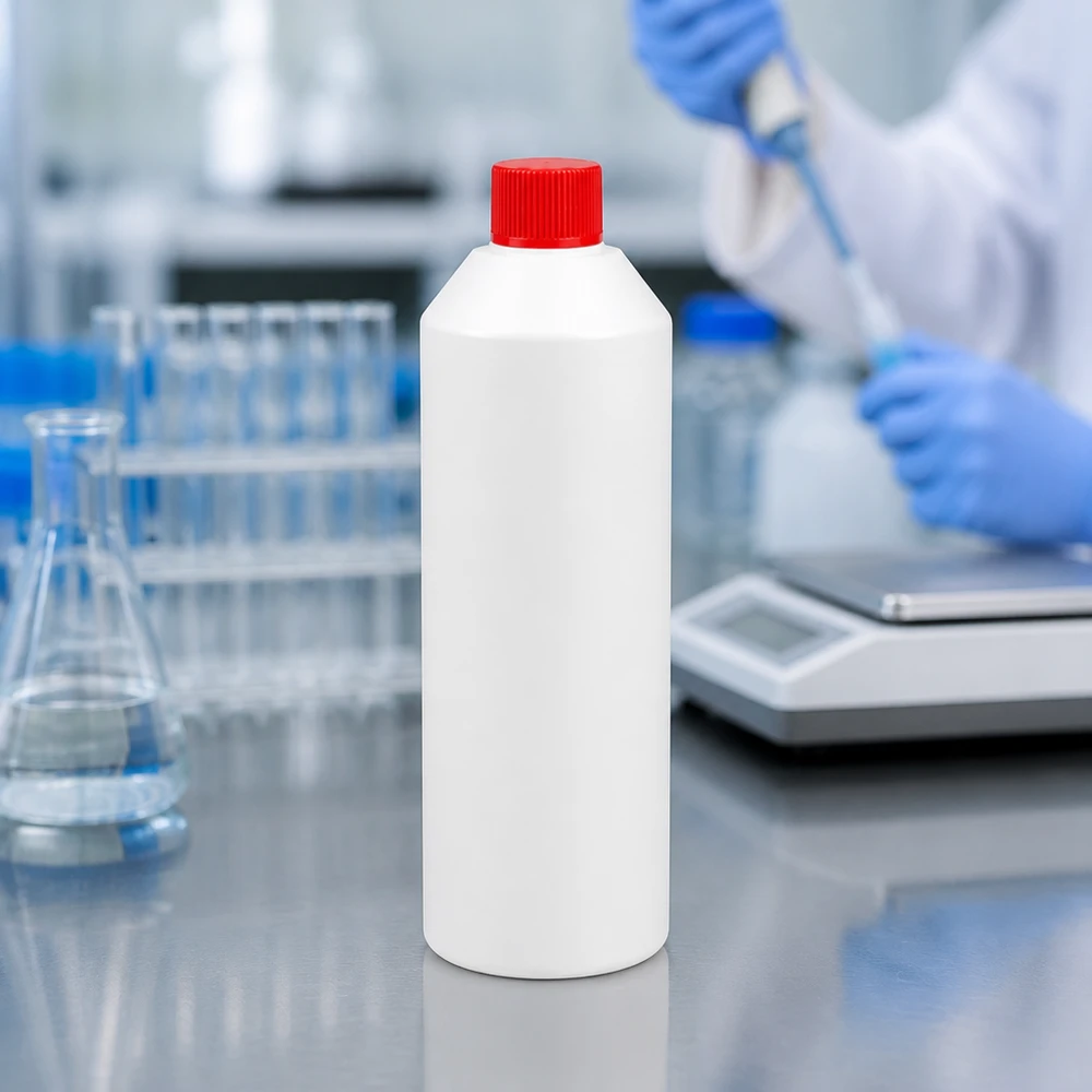 PET cilinderfles 250ml wit met schroefsluiting rood Lichte HDPE-fles van 250 ml met rode schroefdop voor laboratoria en apotheken