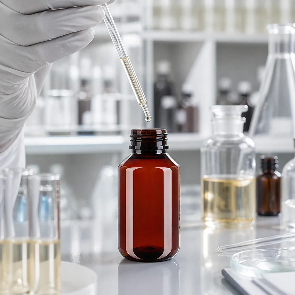 Lege bruine PET-verpakkingsfles van 100 ml met witte dop voor cosmetica en chemische producten