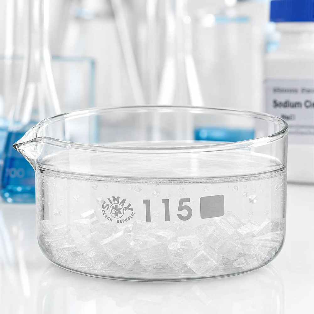 Kristalliseerschaal 500ml met schenktuit Simax-kristallisatieschaal 115 mm, borosilicaatglas met tuit, voor kristallisatieprocessen in het laboratorium