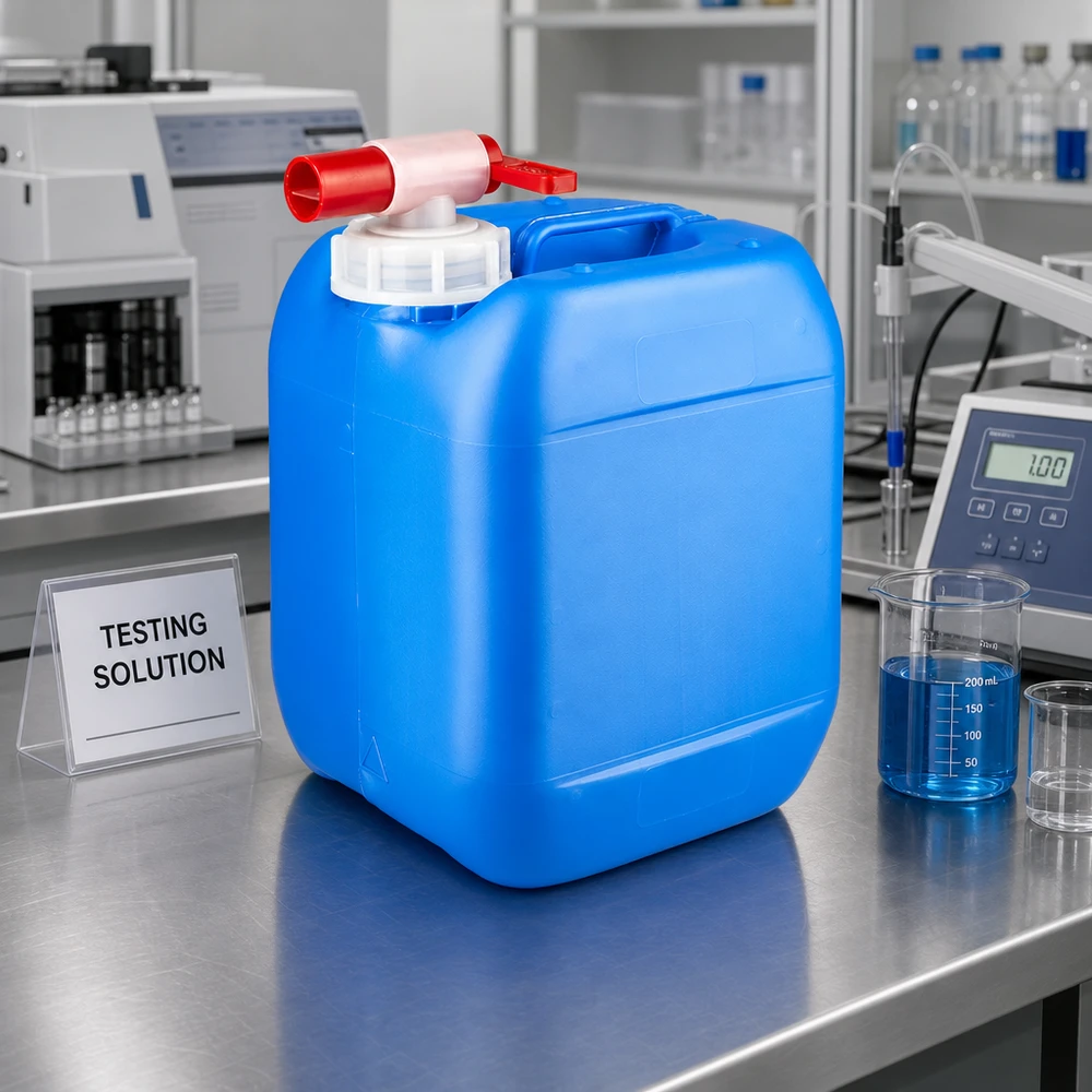 Canister 5 liter blauw met tapkraan Compacte voorraadkan van 5 liter met ingebouwde uitloopkraan voor een nauwkeurige dosering van vloeistoffen