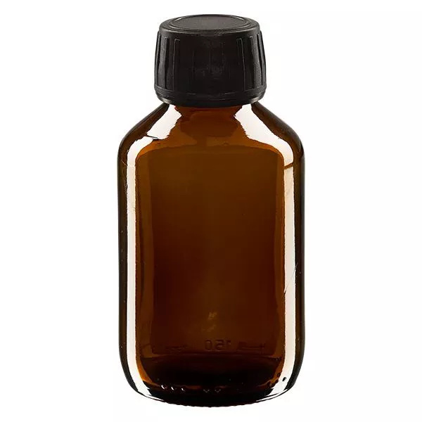 150ml Euro-medicijnfles bruin met zwarte schroefsluiting VR