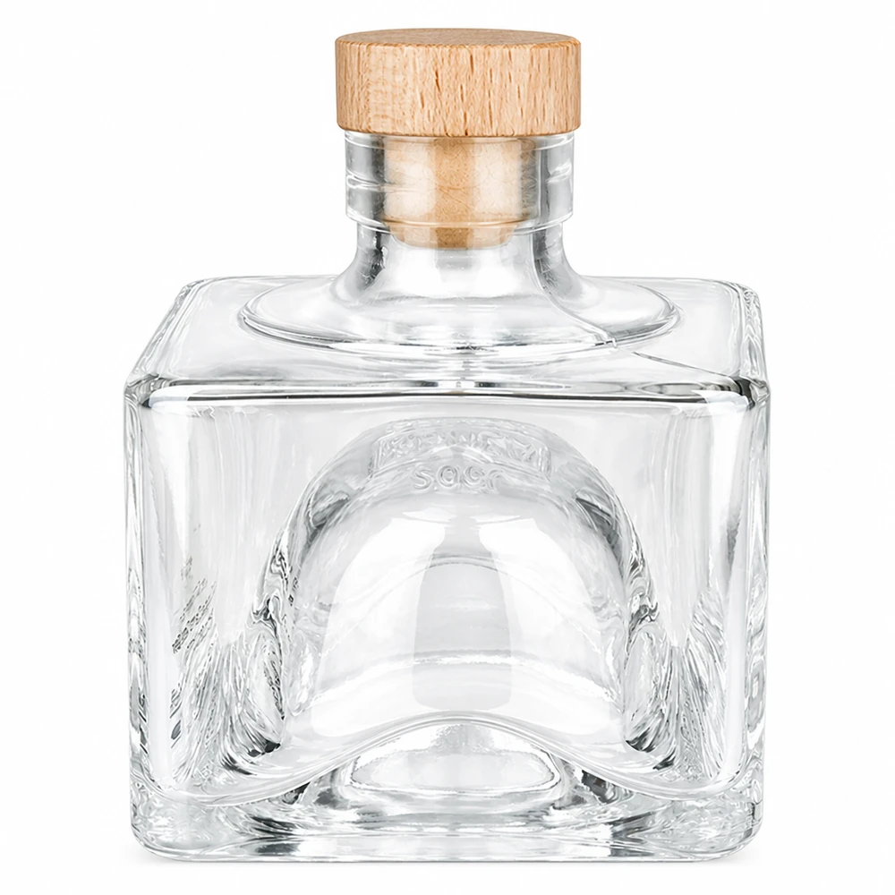 200 ml glazen fles Bob met houten kurk met handvat UNiTWIST® 200ml Glasflasche Bob mit Holzkorken, quadratische Form, transparentes Glas, UNiTWIST Verschluss, Dekoflasche