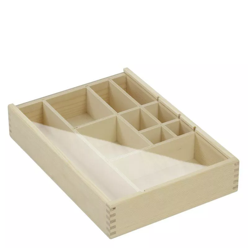 Houten doosje (memory box) met acryl deksel 34 x 24 x 6 cm (massief sparrenhout)
