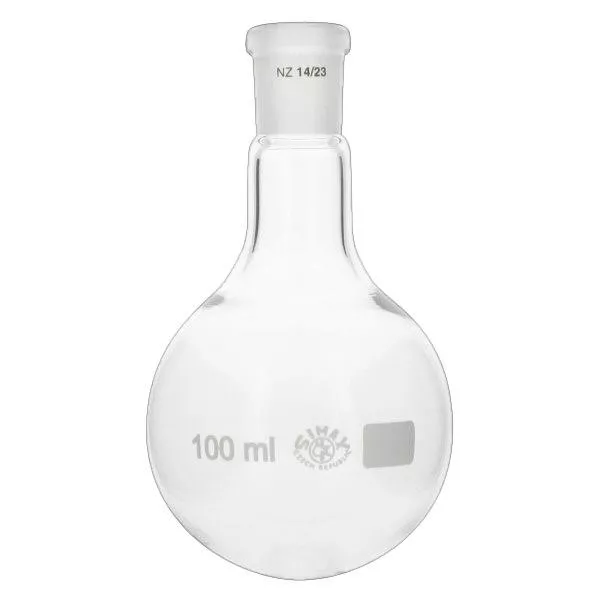 Platbodem kolf 100ml nauwe hals borosilicaat met slijpstuk 14/23