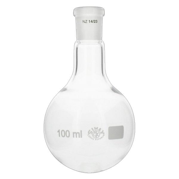 Platbodem kolf 100ml nauwe hals borosilicaat met slijpstuk 14/23 Platbodem kolf 100ml nauwe hals borosilicaat met slijpstuk 14/23