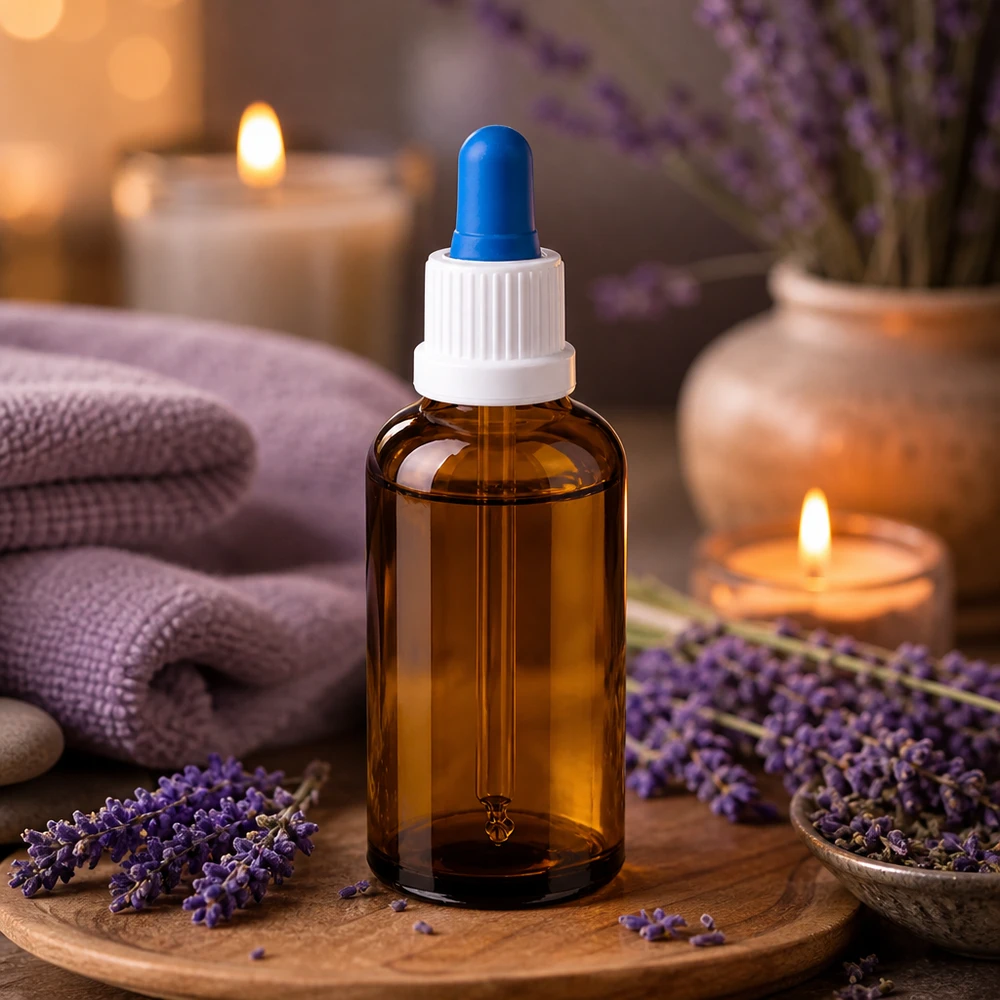 50ml pipetfles wit/blauw OV BrownLine UT18/50 Professioneel 50ml pipetflesje BrownLine voor essentiële oliën en wellnesstoepassingen