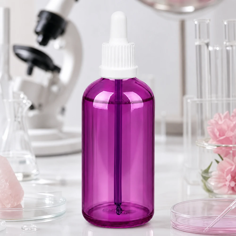100ml pipetfles wit Originality schroefdop PurpleLine UT18/100 Compacte paarse druppelflacon 100ml met hygiënisch wit deksel voor steriele opslag