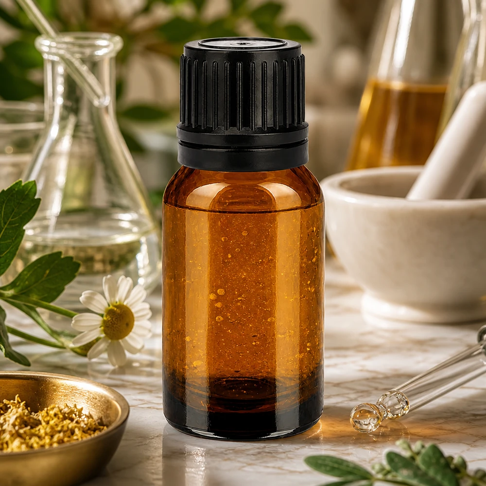 10ml apothekersflesje van robuust amberkleurig glas met kindveilige 11mm schroefdop voor laboratoriumgebruik