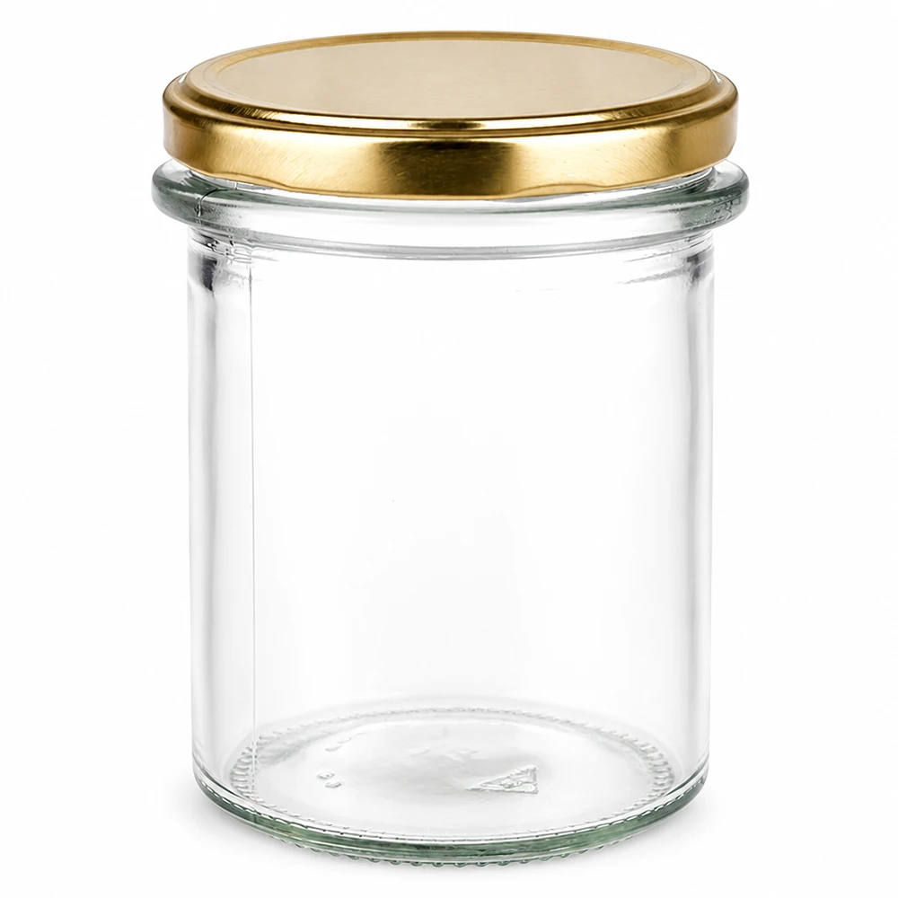 Rond glas van 214 ml + BasicSeal-deksel goud UNiTWIST Cilindrische glazen pot van 214 ml met een gouden metalen deksel van BasicSeal voor in de keuken en voor het bewaren van voorraden