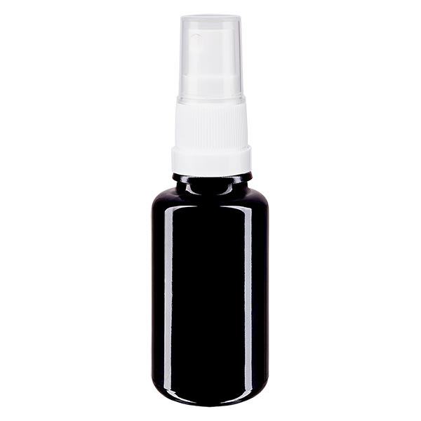 Fles violet glas 20 ml met pompverstuiver wit Fles violet glas 20 ml met pompverstuiver wit
