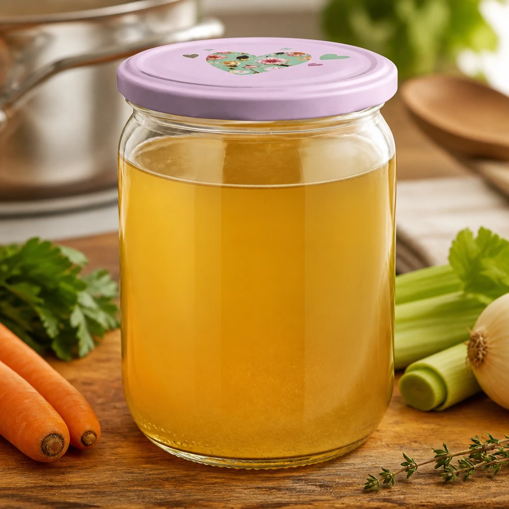 555 ml rond glazen pot + BasicSeal-deksel hartje roze UNiTWIST Bouillon bewaren in een rond glazen potje van 555 ml van UNiTWIST, roze BasicSeal met hartvormig deksel, luchtdicht afgesloten