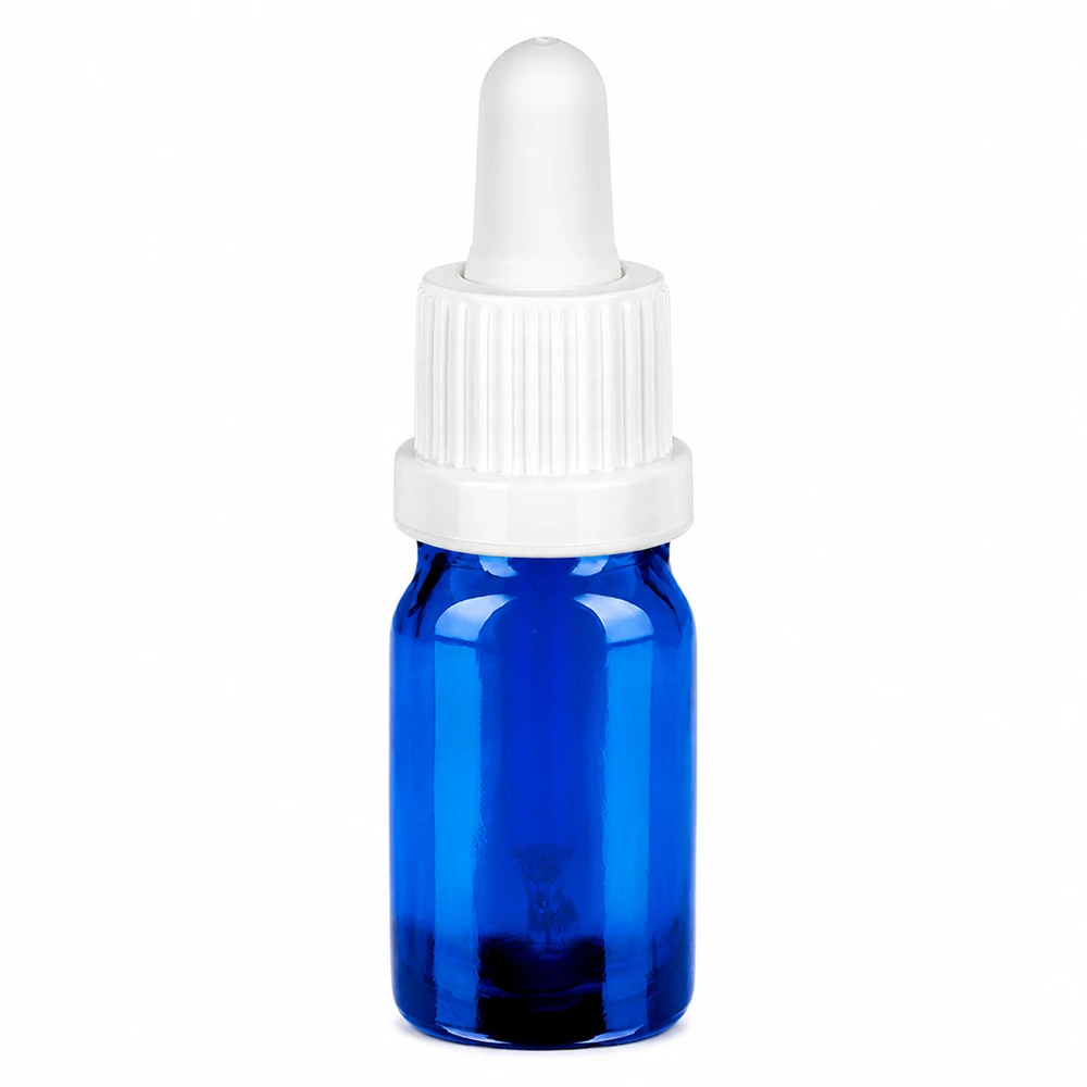 5ml pipetfles wit OV BlueLine UT18/5 Elegante blauwe glazen fles met witte pipetdop voor nauwkeurige vloeistofdosering